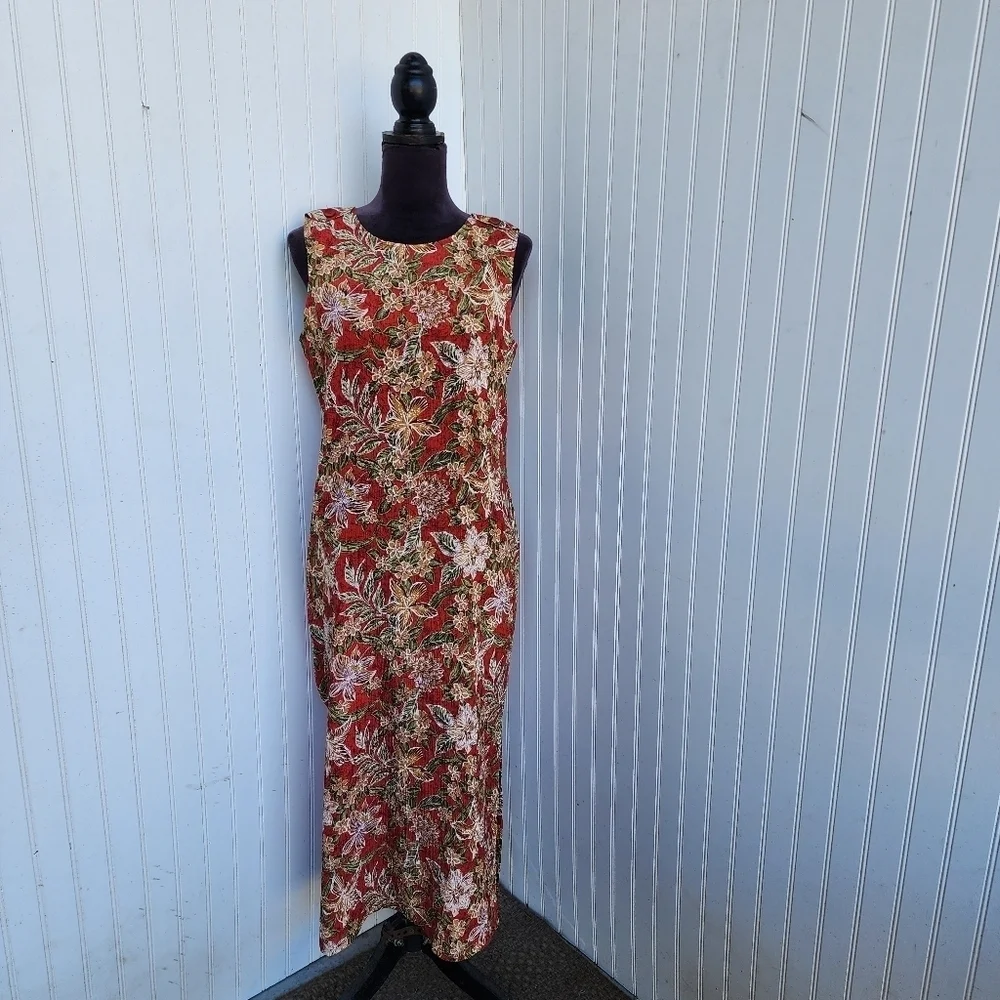 NWT Style & Co. Collection Dress 100% Silk Maxi Tilts & Liner Tropical Red 10P